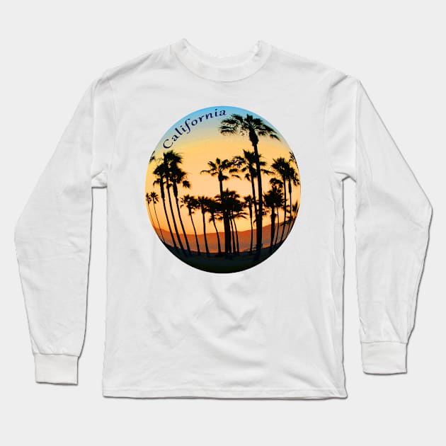 Palm Trees in a Golden Glow sunset sky in Los Angeles California Beach Long Sleeve T-Shirt by Star58